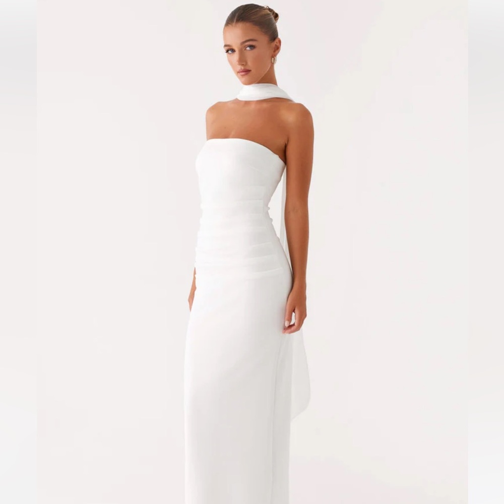 Peppermayo “Libra” white maxi dress with scarf